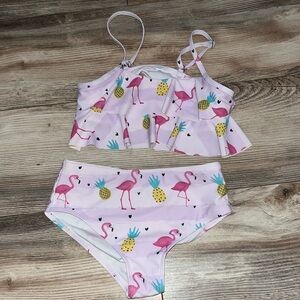 Girls 2 piece flamingo bikini size 8